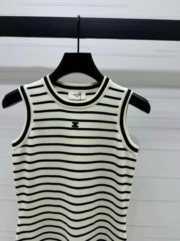 Triomphe Striped Mini Dress Black White Crocheted Cotton