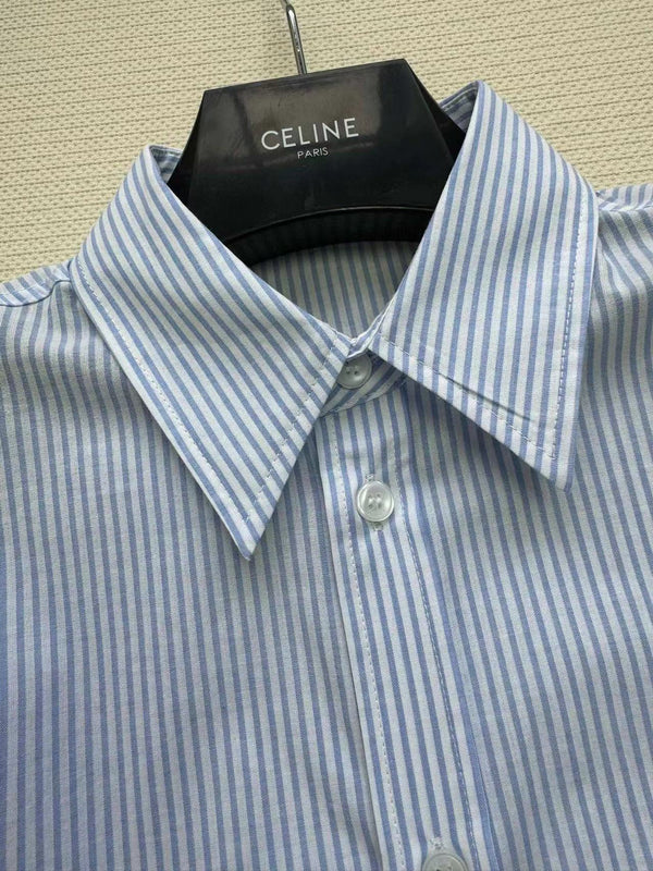Camicia Celine Blu Bianco Cotone
