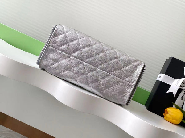 CC 25C Hobo Bags 30cm Silver Metallic Grained Calfskin