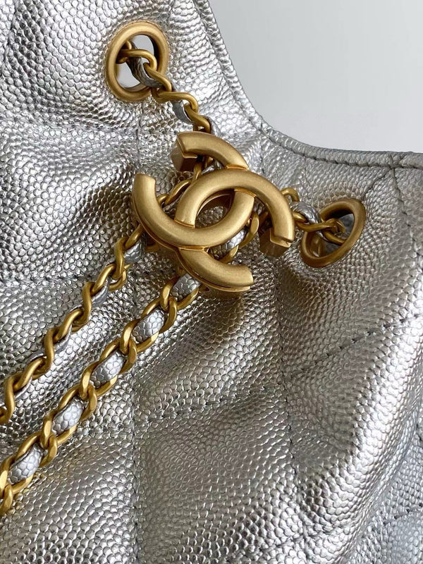 CC 25C Hobo Bags 30cm Silver Metallic Grained Calfskin