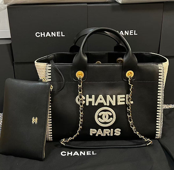 CC 25 Borsa grande all'uncinetto Deauville 34 cm nera