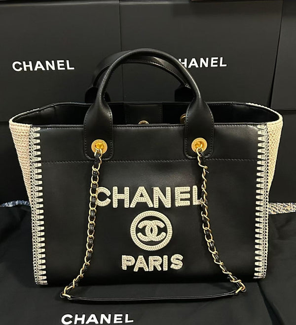 CC 25 Borsa grande all'uncinetto Deauville 34 cm nera