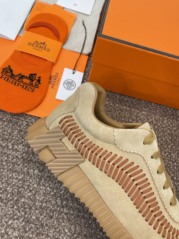 HM Bouncing Sneakers Caramel Brown Canvas & Suede Light Beige H Brown