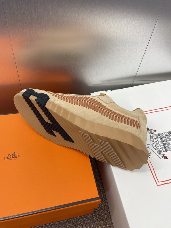 HM Bouncing Sneakers Caramel Brown Canvas & Suede Light Beige H Brown