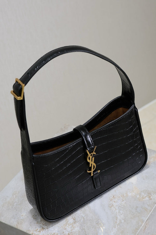 Le 5 a 7 Bag 25cm Black Crocodile Pattern Calfskin Ghw