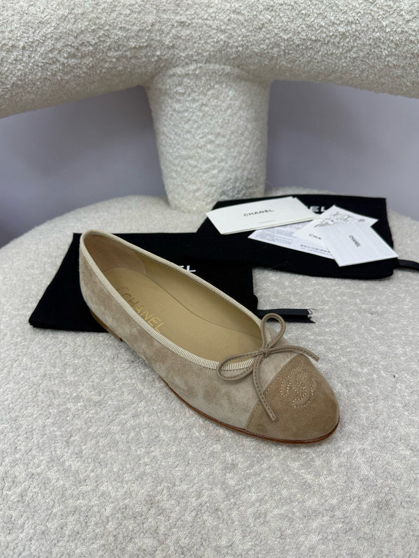 CC 25A Ballet Flat Grey Dark Brown Suede