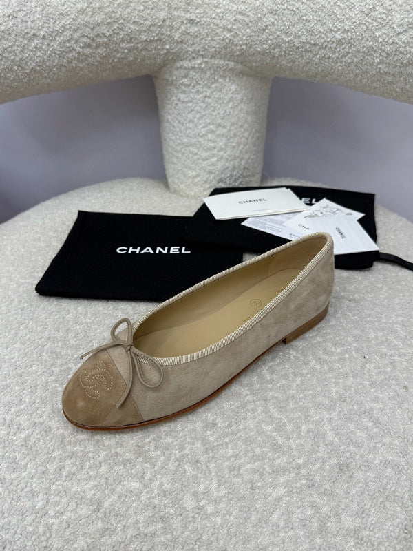 CC 25A Ballet Flat Grey Dark Brown Suede