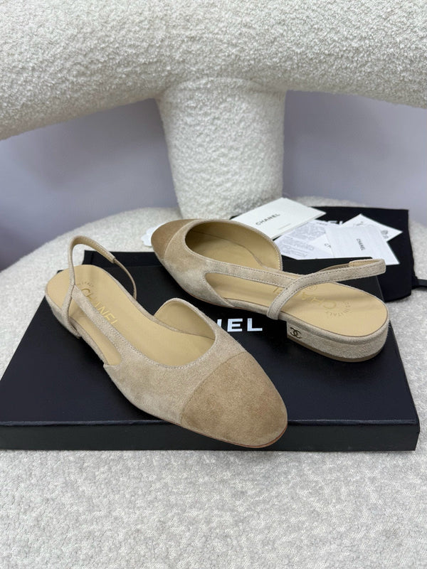 CC 25A Slingback Flat Dark Beige Suede