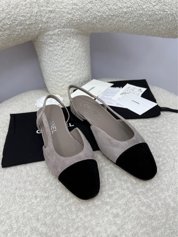 CC 25A Slingback Flat Grigio Nero Suede