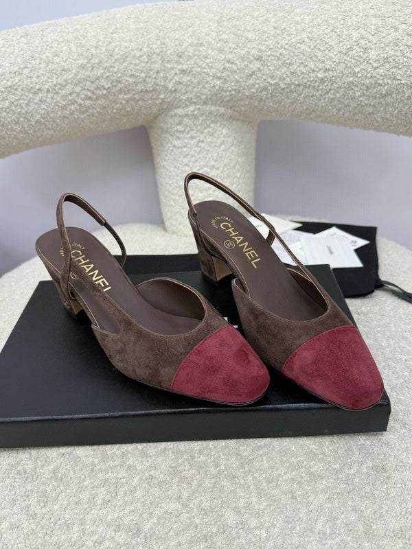 CC 25A Slingback in camoscio rosso scuro cioccolato