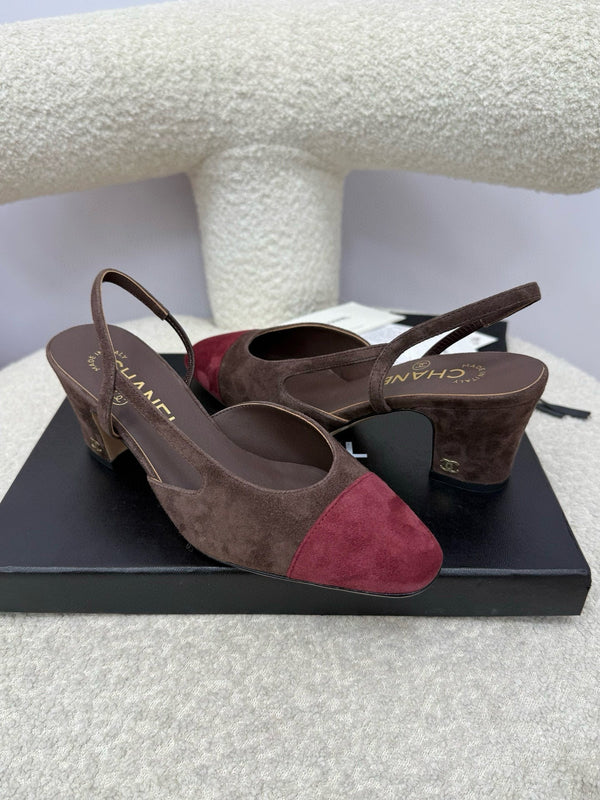 CC 25A Slingback in camoscio rosso scuro cioccolato