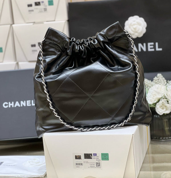 CC HOBO BAG 22 BLACK LAMBSKIN SILVER HARDWARE BEST VERSION