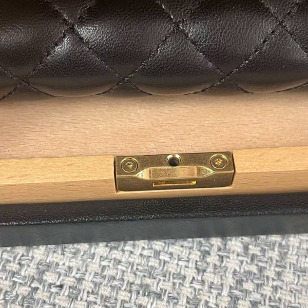 Chanel Beech Vanity Case Beige Black Wood Calfskin