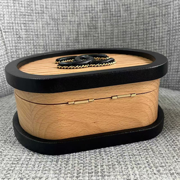 Chanel Beech Wood Round Vanity Beige Black Wood Calfskin