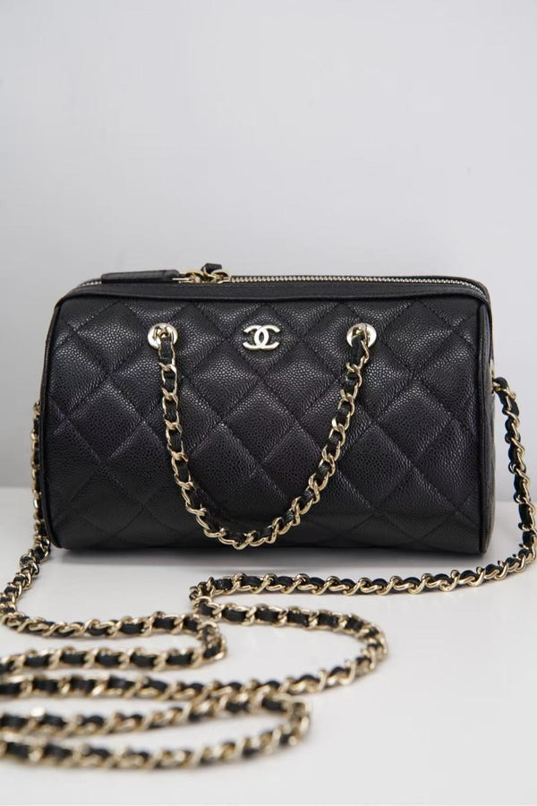 Chanel Black Caviar Bowling Bag Black calfskin