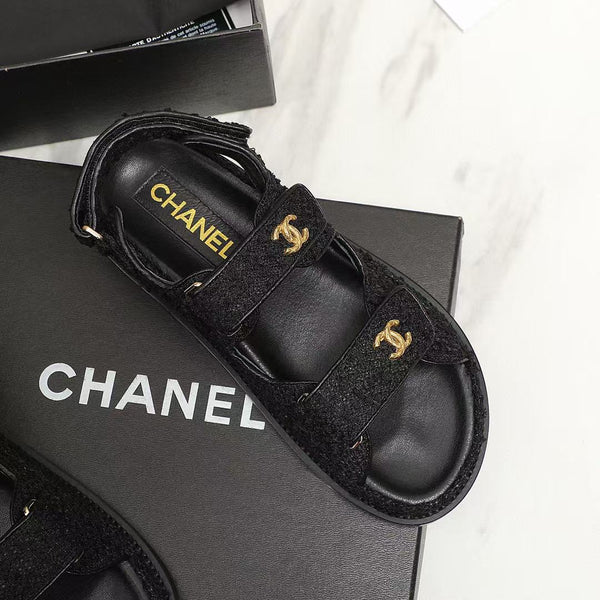 CC DAD SANDAL BLACK LAMBSKIN FRABIC