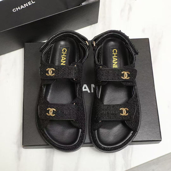 CC DAD SANDAL BLACK LAMBSKIN FRABIC