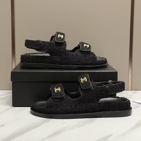 CC DAD SANDAL BLACK LAMBSKIN FRABIC