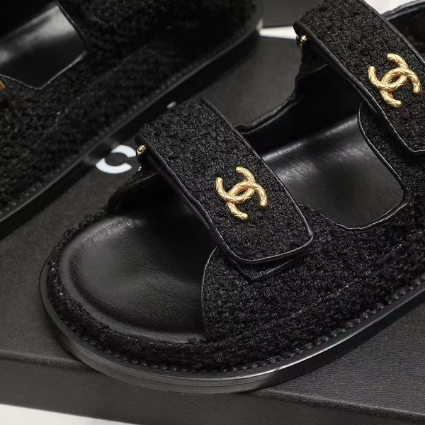 CC DAD SANDAL BLACK LAMBSKIN FRABIC
