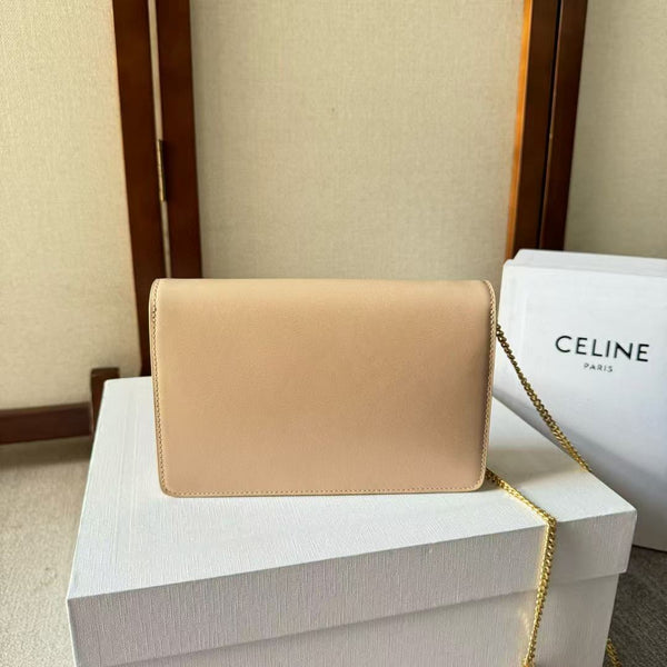 Celine Cuir Triomphe Logo-Printed Bag Beige Gold Cowhide