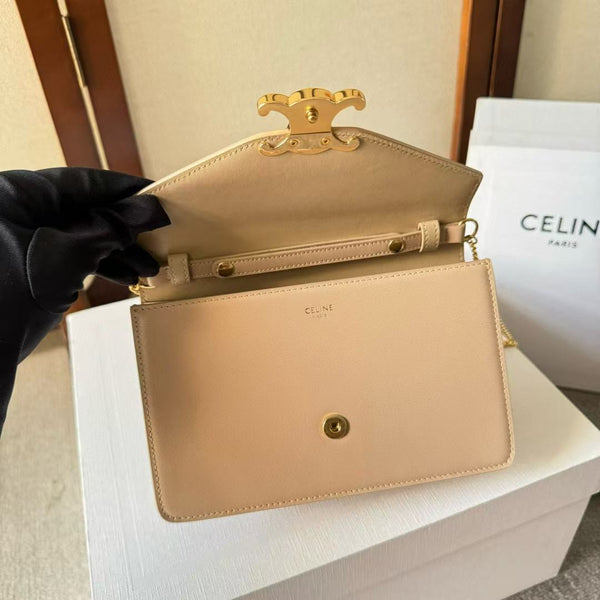 Celine Cuir Triomphe Logo-Printed Bag Beige Gold Cowhide