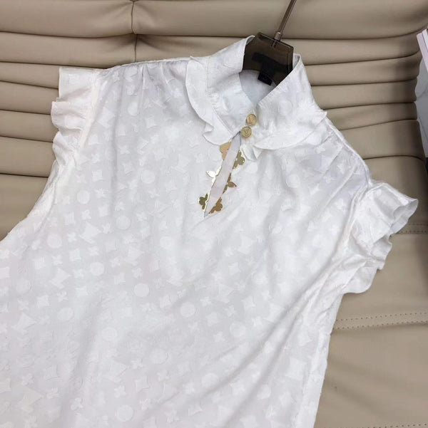 LV Frill Blouse White Cotton