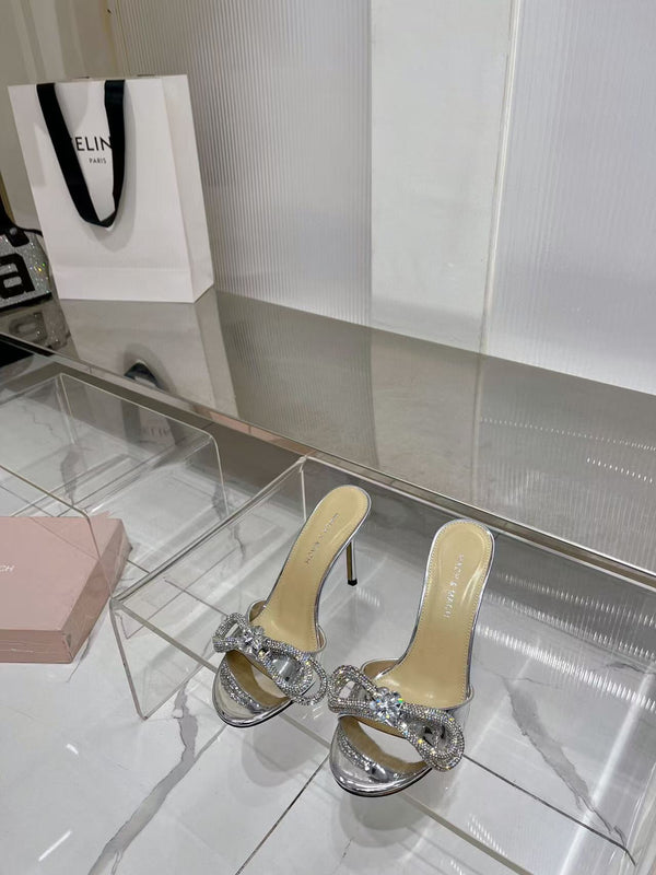 Mach & Mach Double Bow Metallic Mules 65mm Silver calfskin
