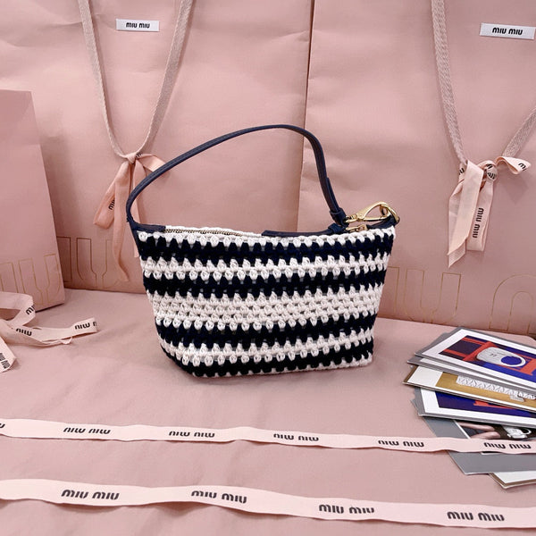 Miumiu Crochet Pouch Blue White Cotton