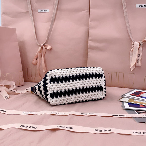 Miumiu Crochet Pouch Blue White Cotton