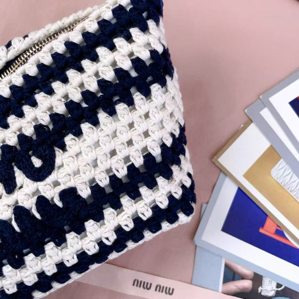 Miumiu Crochet Pouch Blue White Cotton