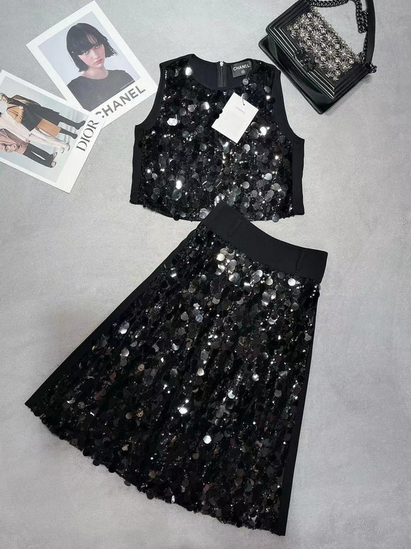Ensemble Chanel en coton et polyester noir