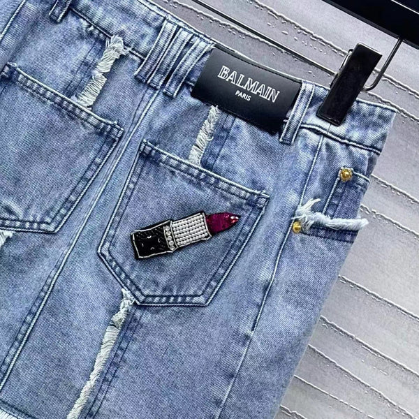 Balmain Skirt Blue Cotton Polyester