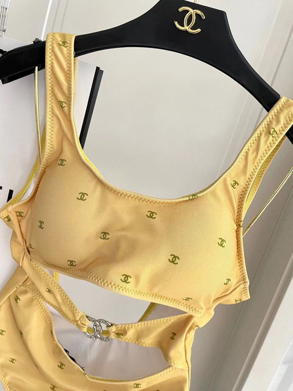 Chanel Swimsuit Yellow White Cotton