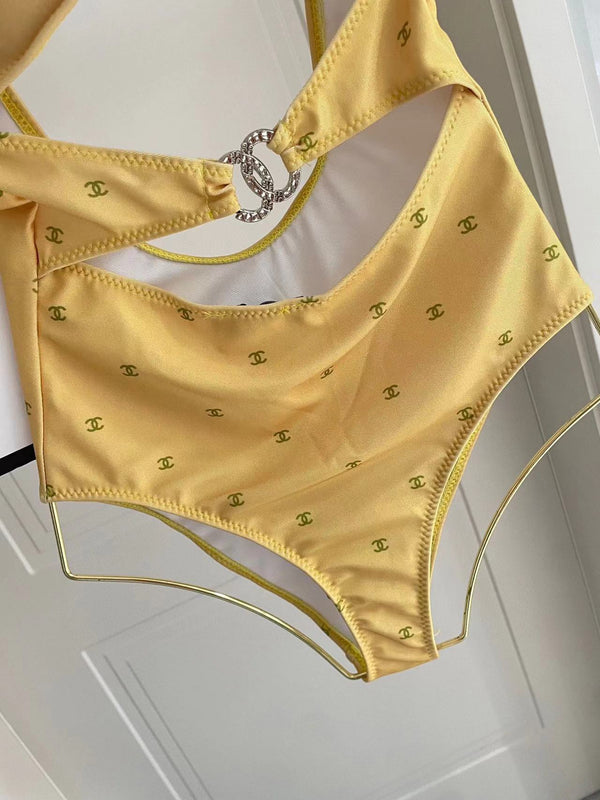 Chanel Swimsuit Yellow White Cotton
