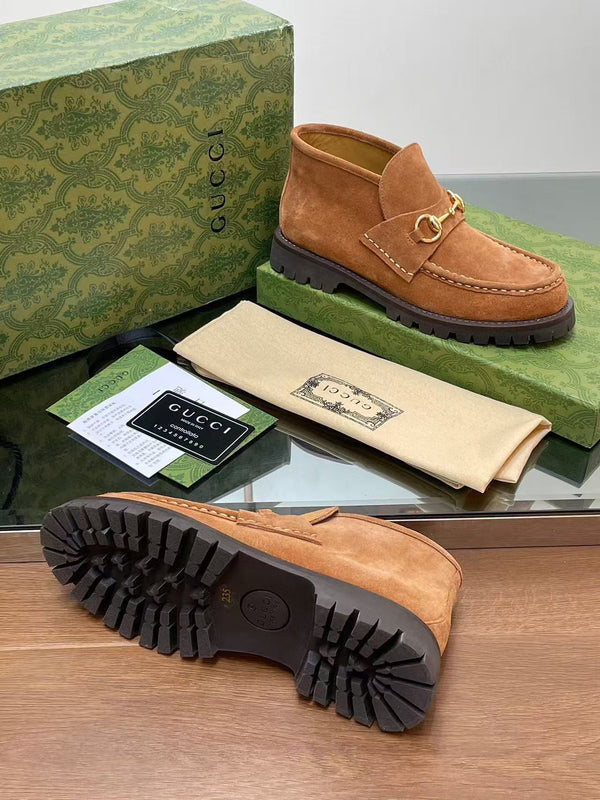 GG Horsebit Ankle Boot Light Brown Suede