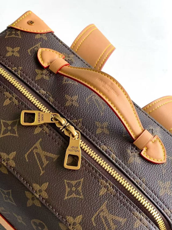 LV Monogram Backpack Brown Gold Leather