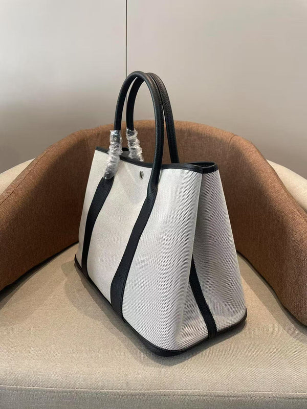 HM GARDEN PARTY 36 WHITE BLACK CANVAS CALFSKIN