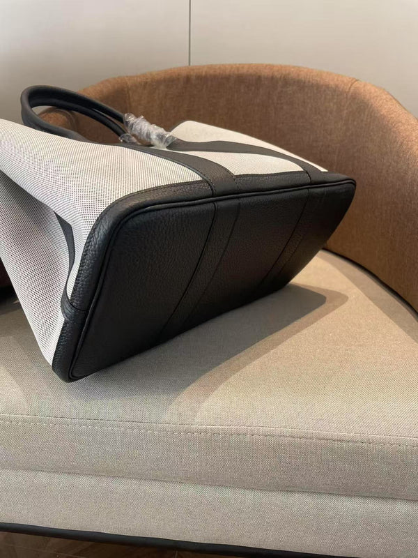 HM GARDEN PARTY 36 WHITE BLACK CANVAS CALFSKIN