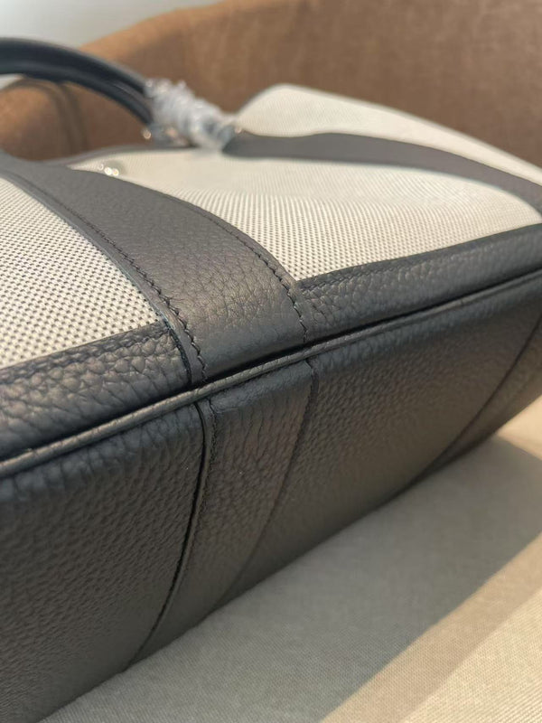 HM GARDEN PARTY 36 WHITE BLACK CANVAS CALFSKIN