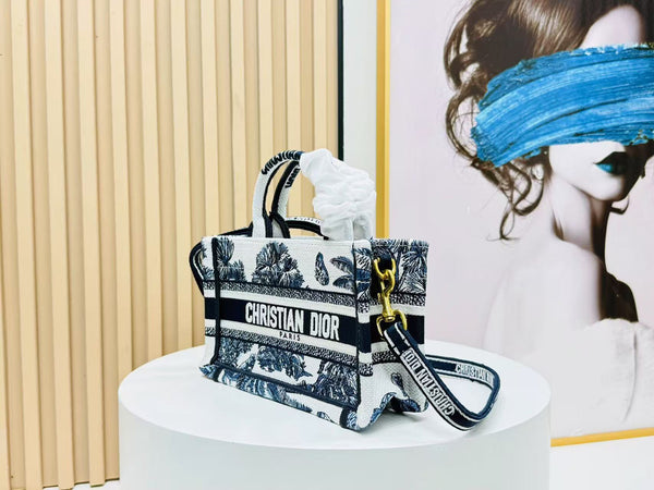 Dior Book Tote 21 cm Blue White Canvas