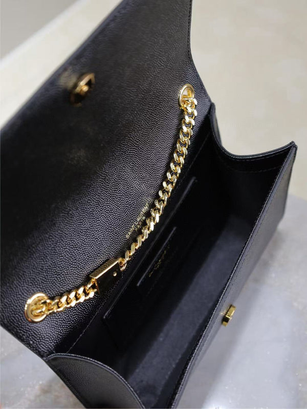 YSL Kate Small Chain Bag 20cm Black Gold Grained Calfskin