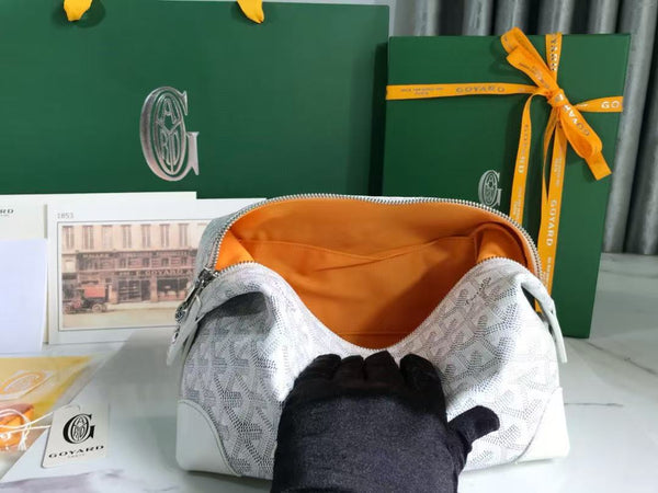 BORSA DA NAUTICA BOWLING 25 IN TELA GOYARDINE BIANCA E PELLE DI VITELLO