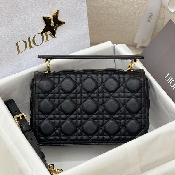 Small Dior Jolie Top Handle Bag 22cm Black Cannage Calfskin
