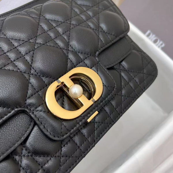 Small Dior Jolie Top Handle Bag 22cm Black Cannage Calfskin