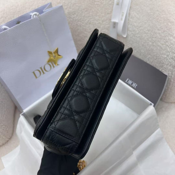Small Dior Jolie Top Handle Bag 22cm Black Cannage Calfskin
