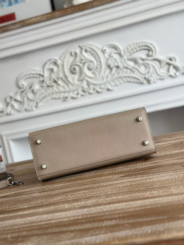 HM KELLY 25CM GREY EPSOM LEATHER SILVER HARDWARE