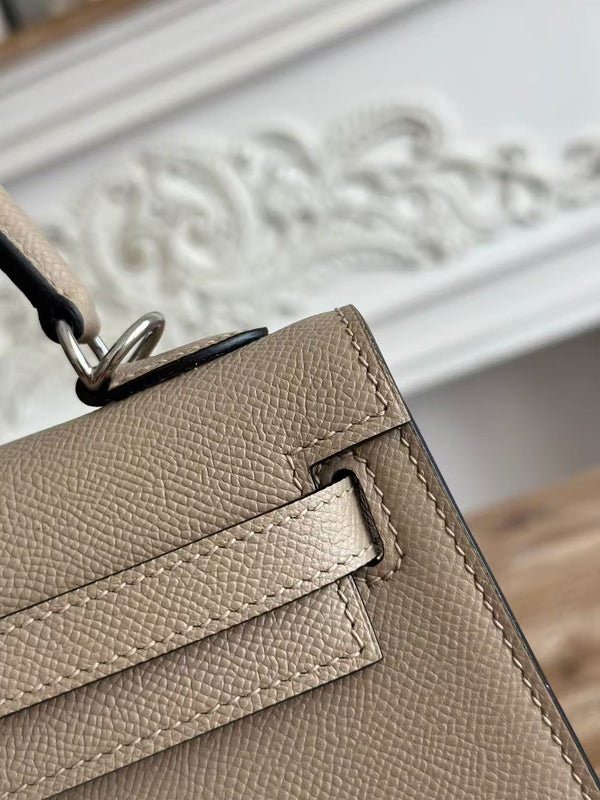 HM KELLY 25CM GREY EPSOM LEATHER SILVER HARDWARE