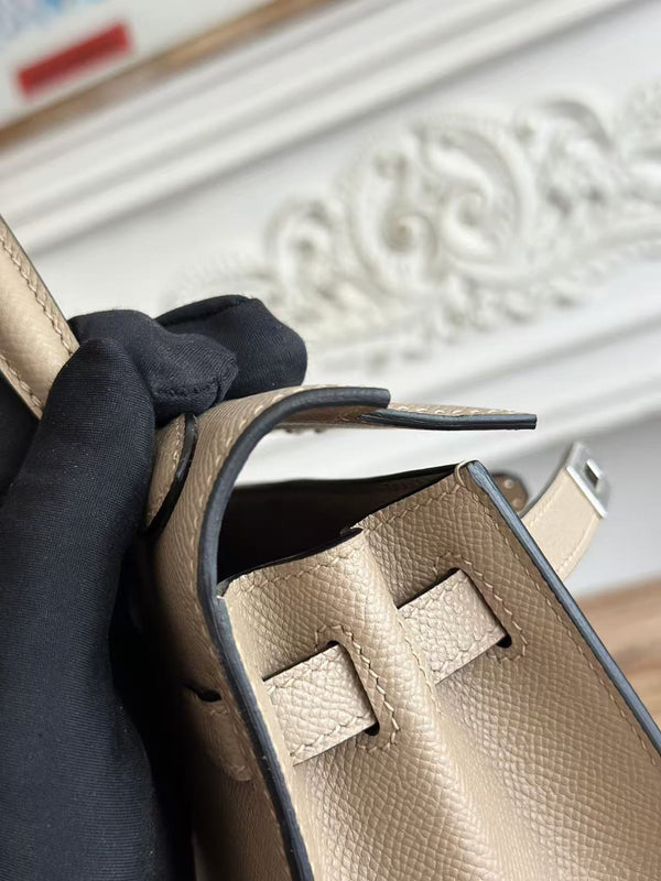 HM KELLY 25CM GREY EPSOM LEATHER SILVER HARDWARE