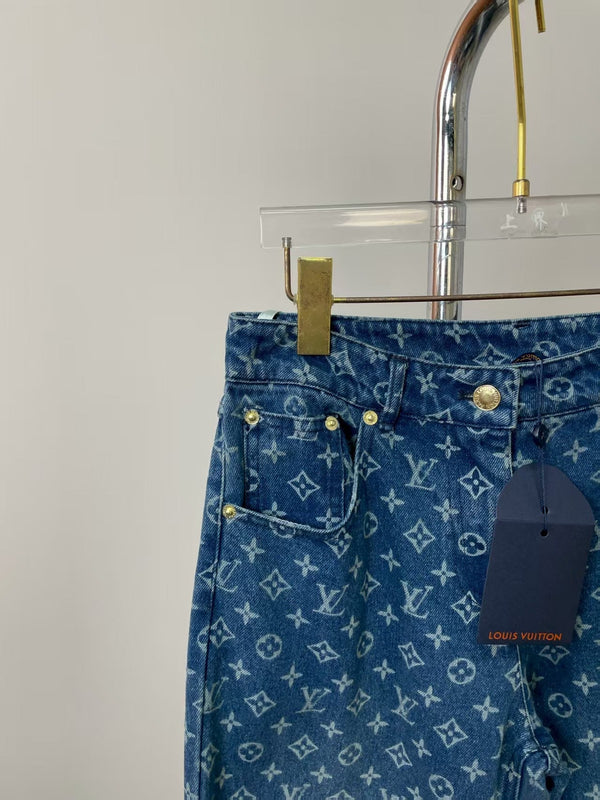 Pantaloni in denim blu con monogramma LV