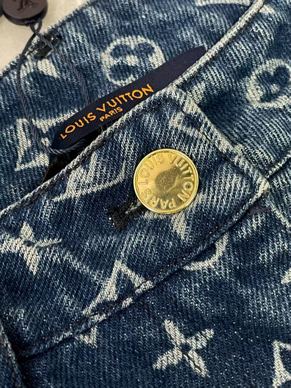 Pantaloni in denim blu con monogramma LV